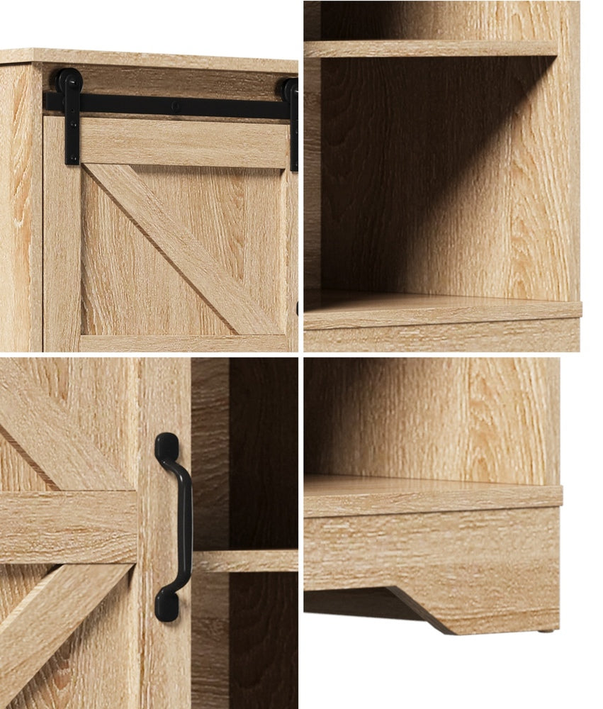 Buffet Sideboard Cabinet Pantry Storage Cupboard Sliding Door Natural/White