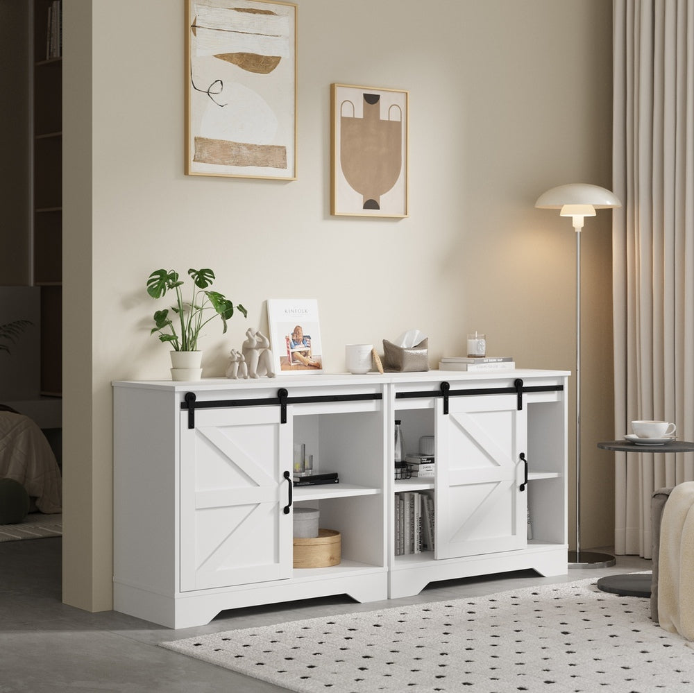 Buffet Sideboard Cabinet Pantry Storage Cupboard Sliding Door Natural/White