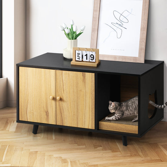 Pawsome Privacy: Wooden Storage Cabinet with Built-in Cat