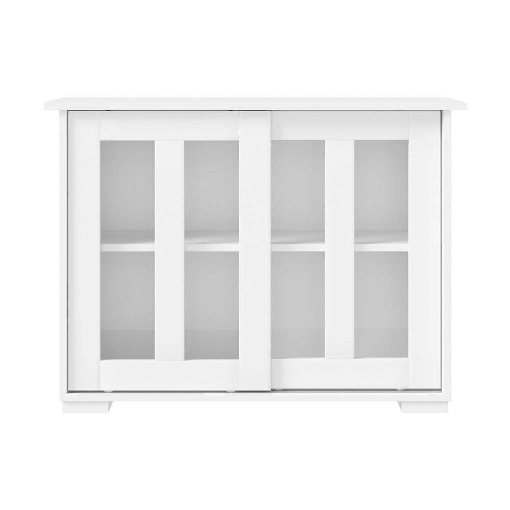 Sideboard Buffet Glass Sliding Door Natural/White