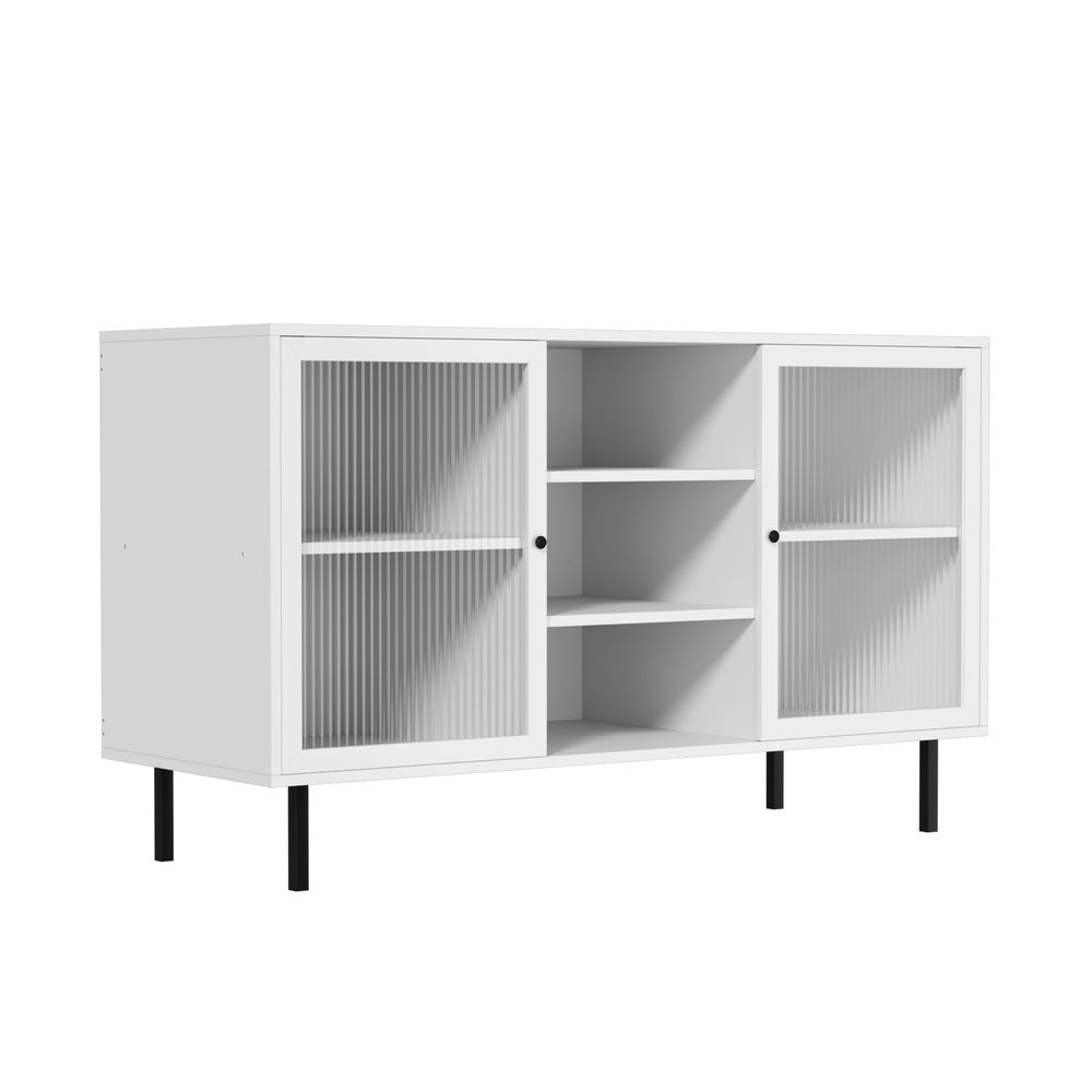 Sideboard Buffet Tempered Glass Door 2 Drawers White