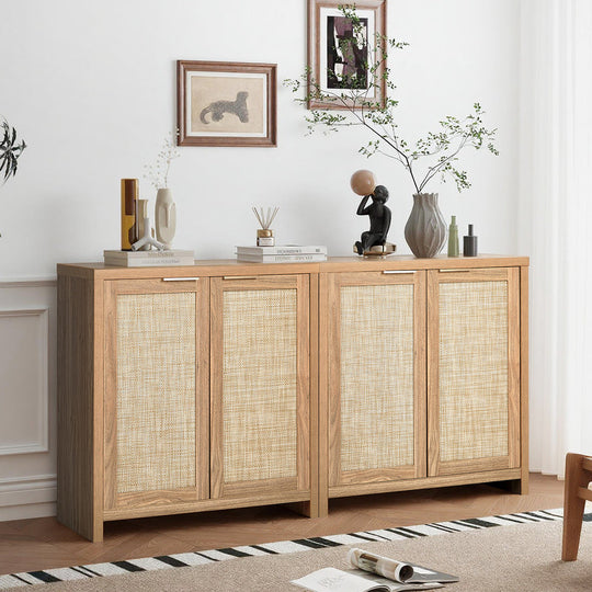 Rattan Buffet Sideboard Storage Cabinet for Kitchen & Hallway Table with Rattan finish