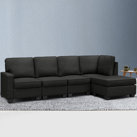 Modular Sofa Chaise Set 5-Seater Dark Grey