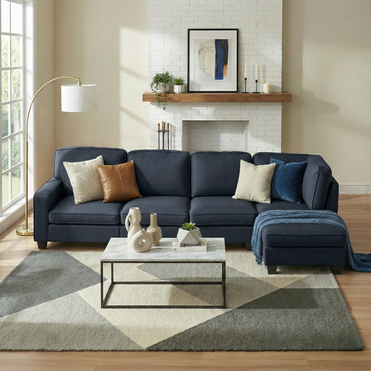 Grey colour - Modular Sofa Chaise Set 5-Seater Dark Grey