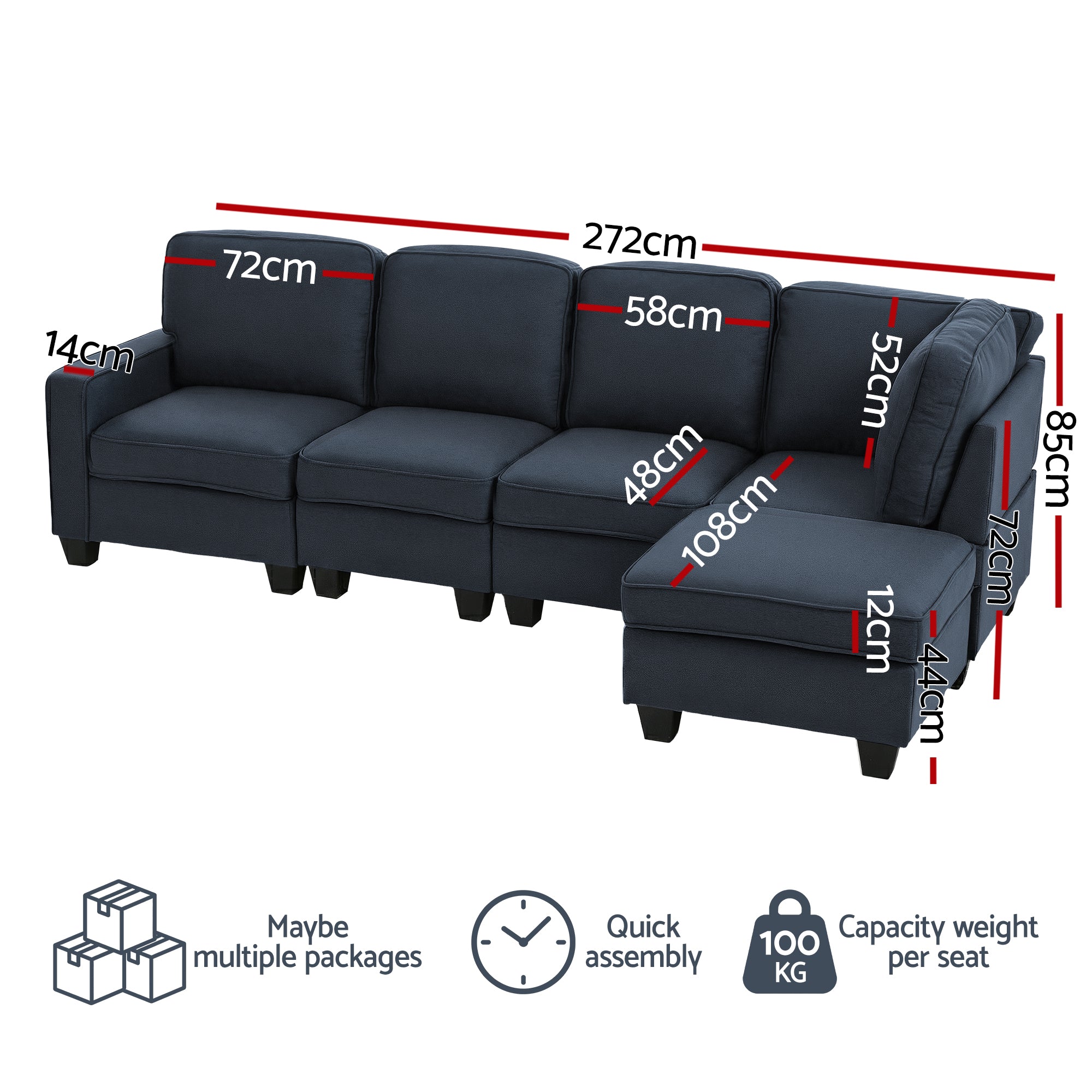 Modular Sofa Chaise Set 5-Seater Dark Grey