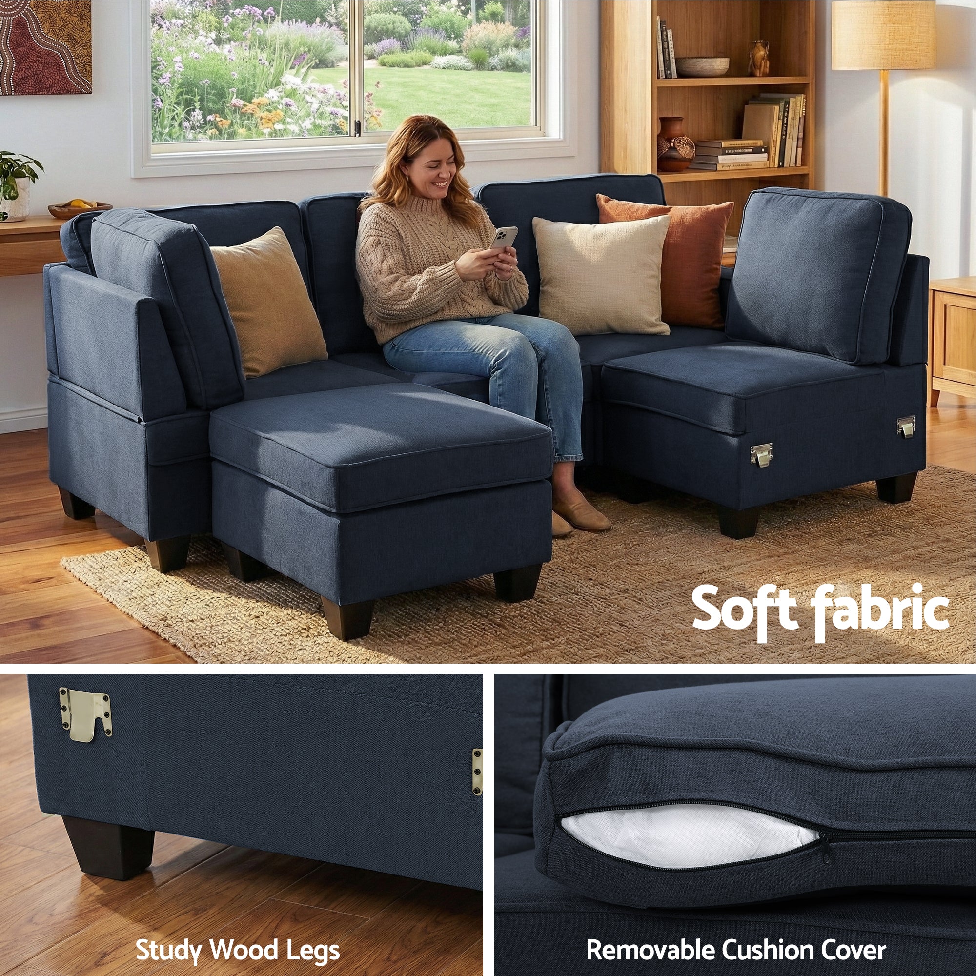 Modular Sofa Chaise Set 5-Seater Dark Grey