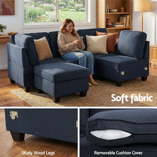 Modular Sofa Chaise Set 5-Seater Dark Grey - Artiss Chair Bed Suite