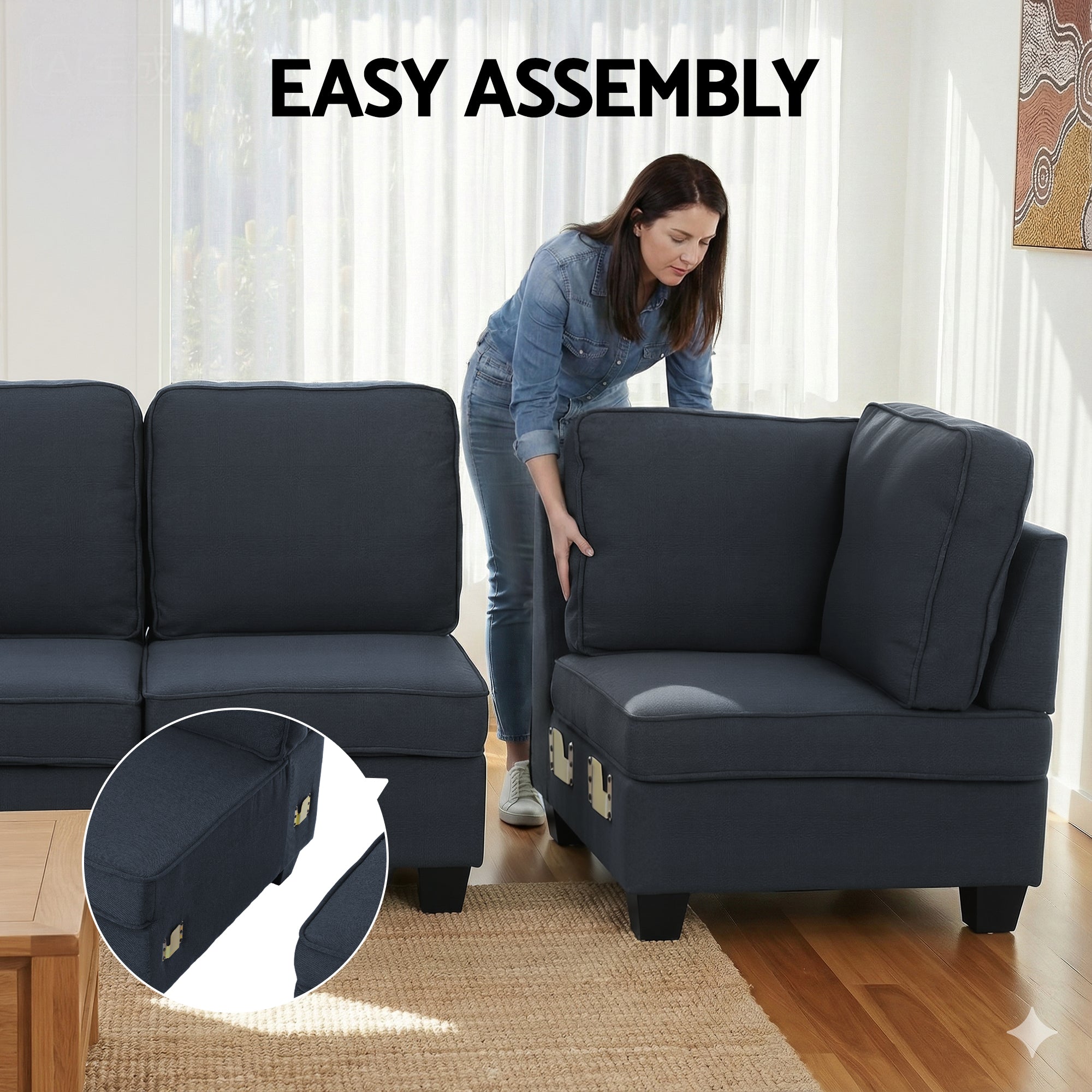 Sofa Lounge Set 4 Seater Modular Chaise Chair Couch Fabric Dark Grey