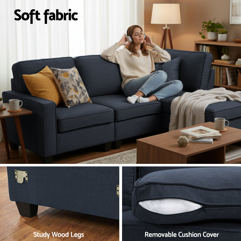 4 Seater - Sofa Lounge Set 4 Seater Modular Chaise Chair Couch Fabric Dark Grey