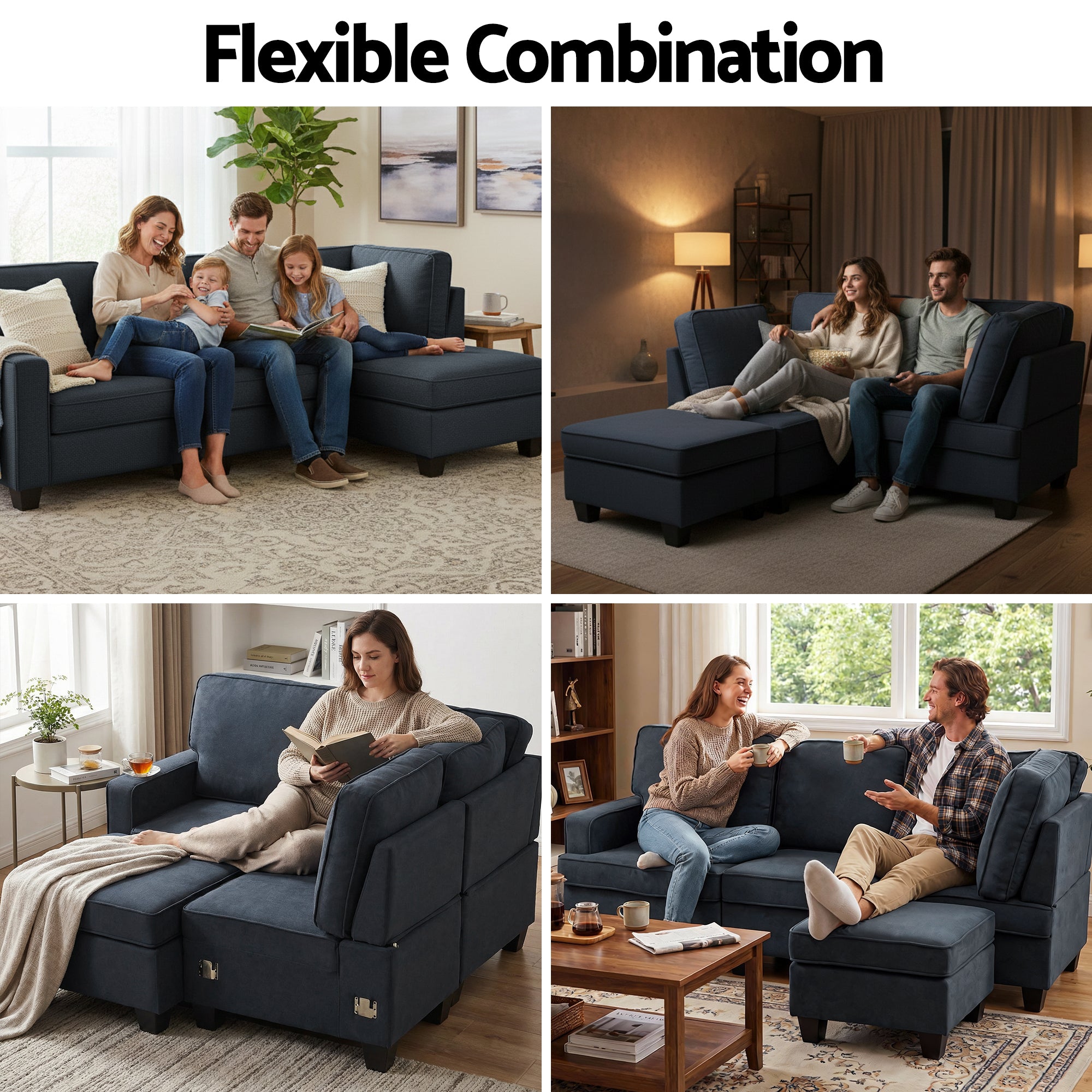 Sofa Lounge Set 4 Seater Modular Chaise Chair Couch Fabric Dark Grey