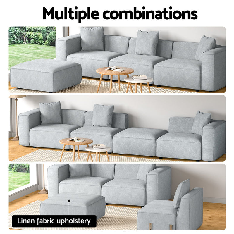 Modular Sofa Chaise Set 4/5/6-Seater Grey