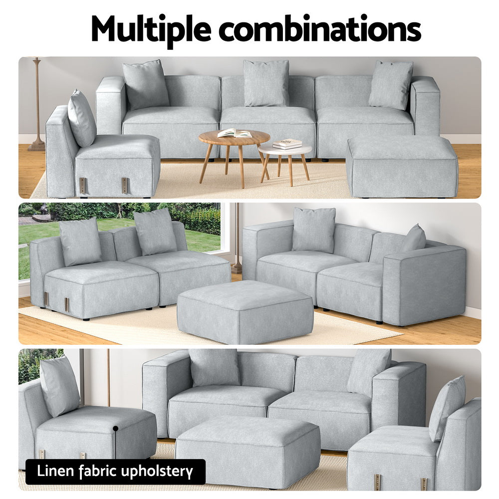 Modular Sofa Chaise Set 4/5/6-Seater Grey