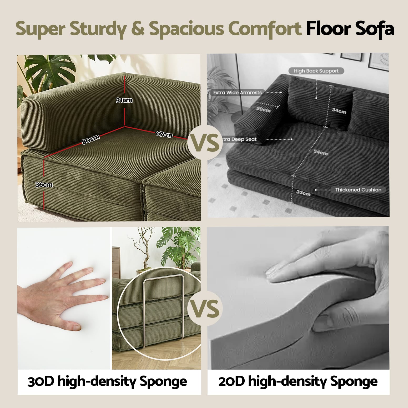 Green Folding Sofa Bed 180x100x68cm