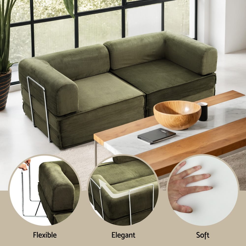 Green Folding Sofa Bed 180x100x68cm
