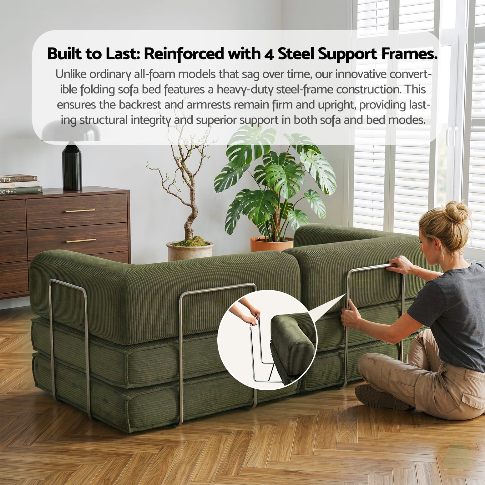 Green Folding Sofa Bed 180x100x68cm