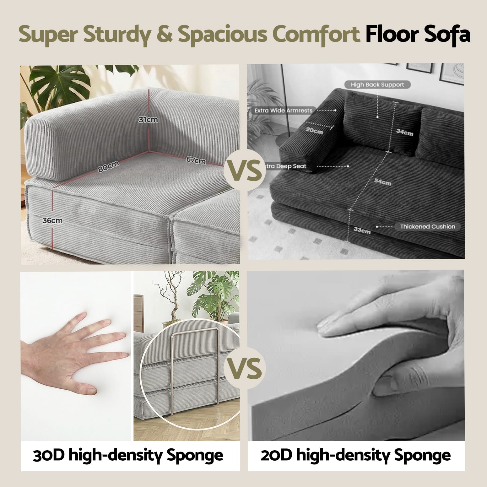 Grey Folding Sofa Bed 180x100x68cm