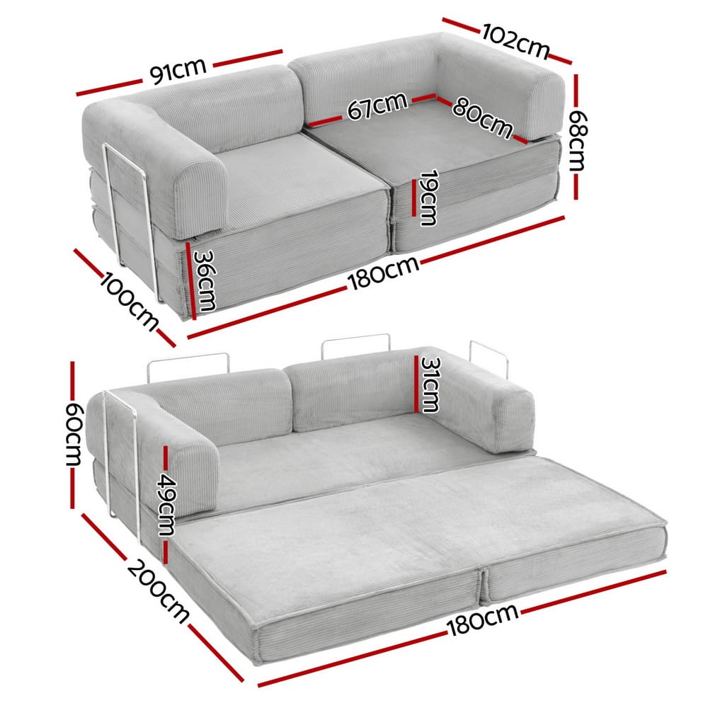 Grey Folding Sofa Bed 180x100x68cm