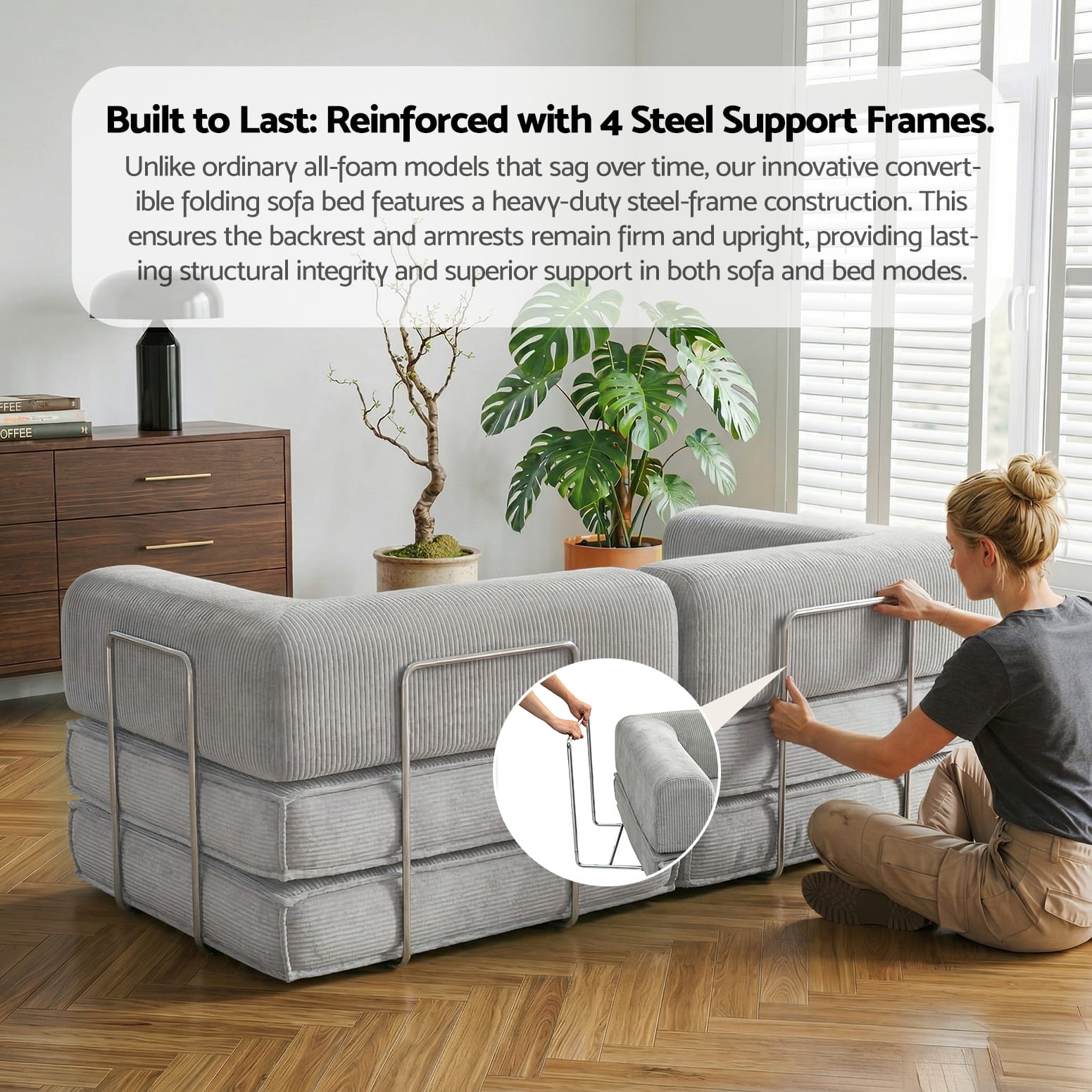 Grey Folding Sofa Bed 180x100x68cm
