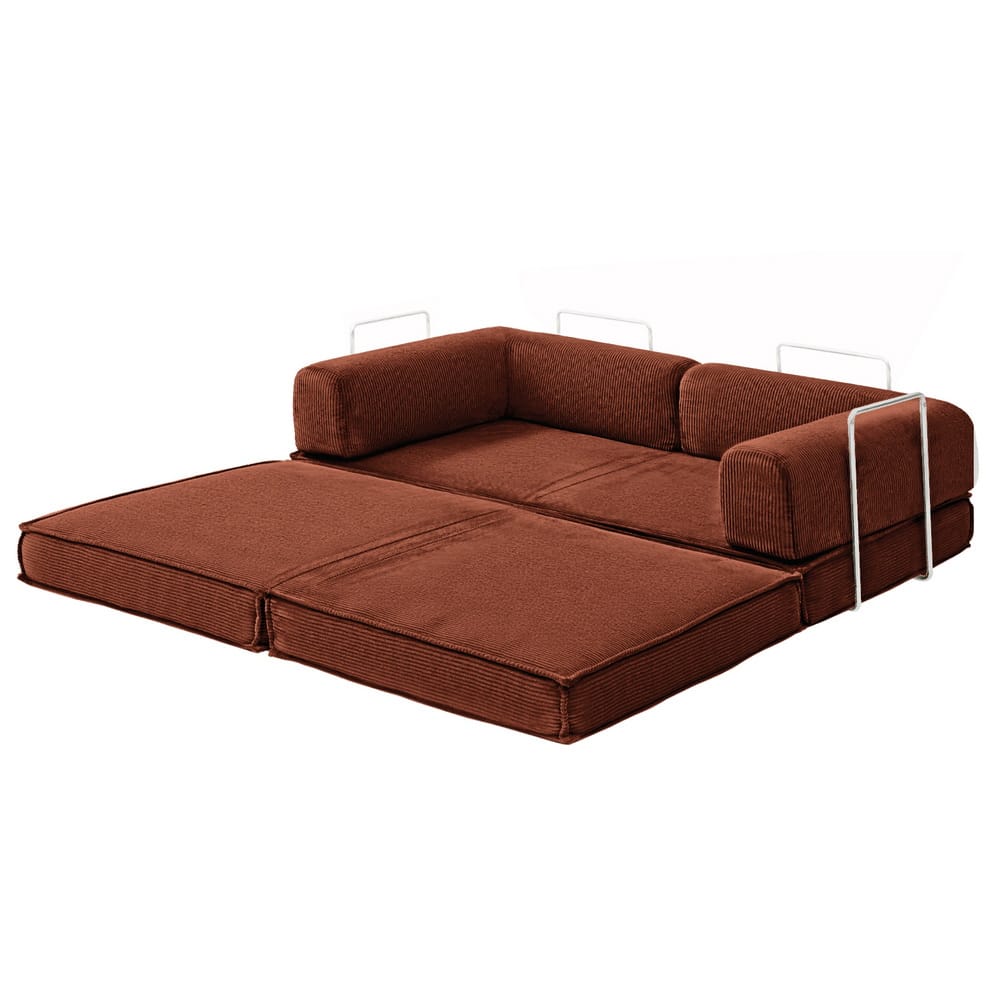Folding Sofa Bed Orange Fabric 180x100x68cm