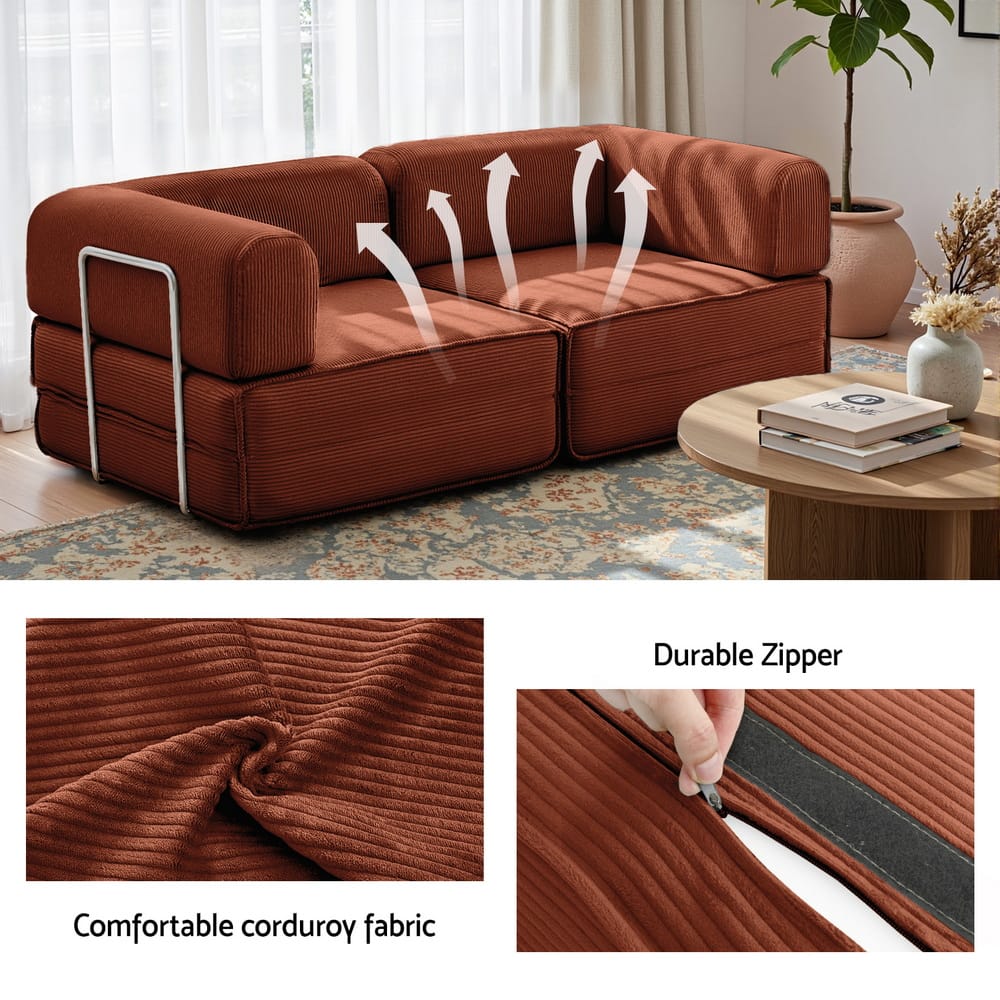 Folding Sofa Bed Orange Fabric 180x100x68cm