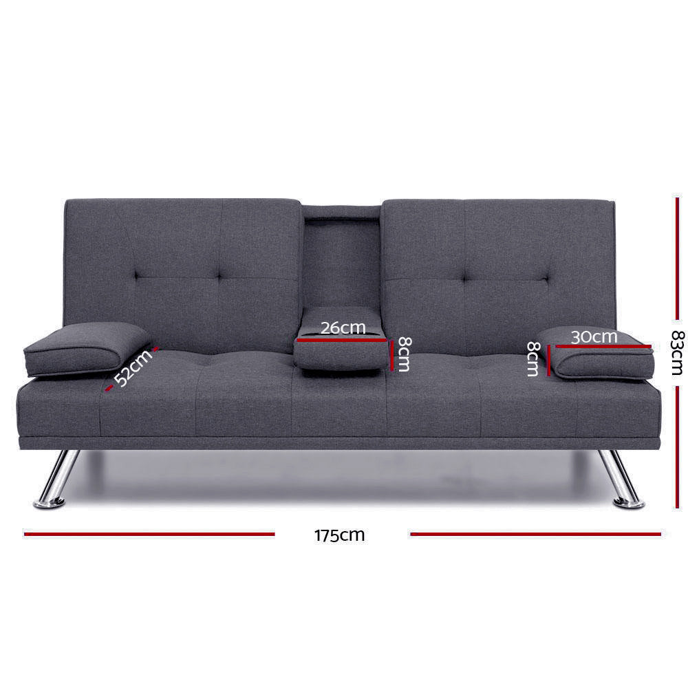 175cm Dark Grey Fabric Sofa Bed Convertible Sleeper Couch