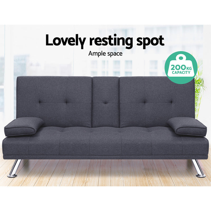 Sofas & Sofa Beds - 175cm Dark Grey Fabric Sofa Bed Convertible Sleeper Couch
