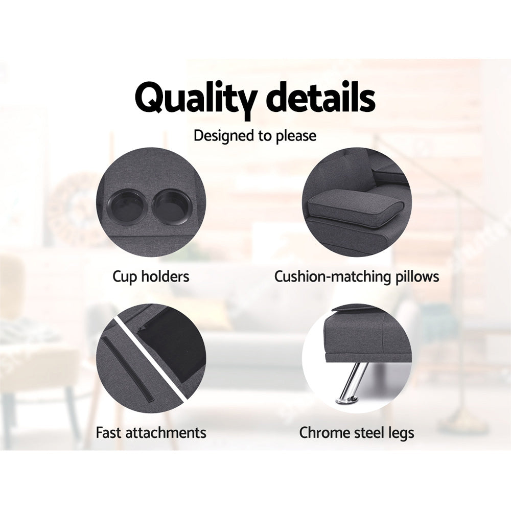 175cm Dark Grey Fabric Sofa Bed Convertible Sleeper Couch