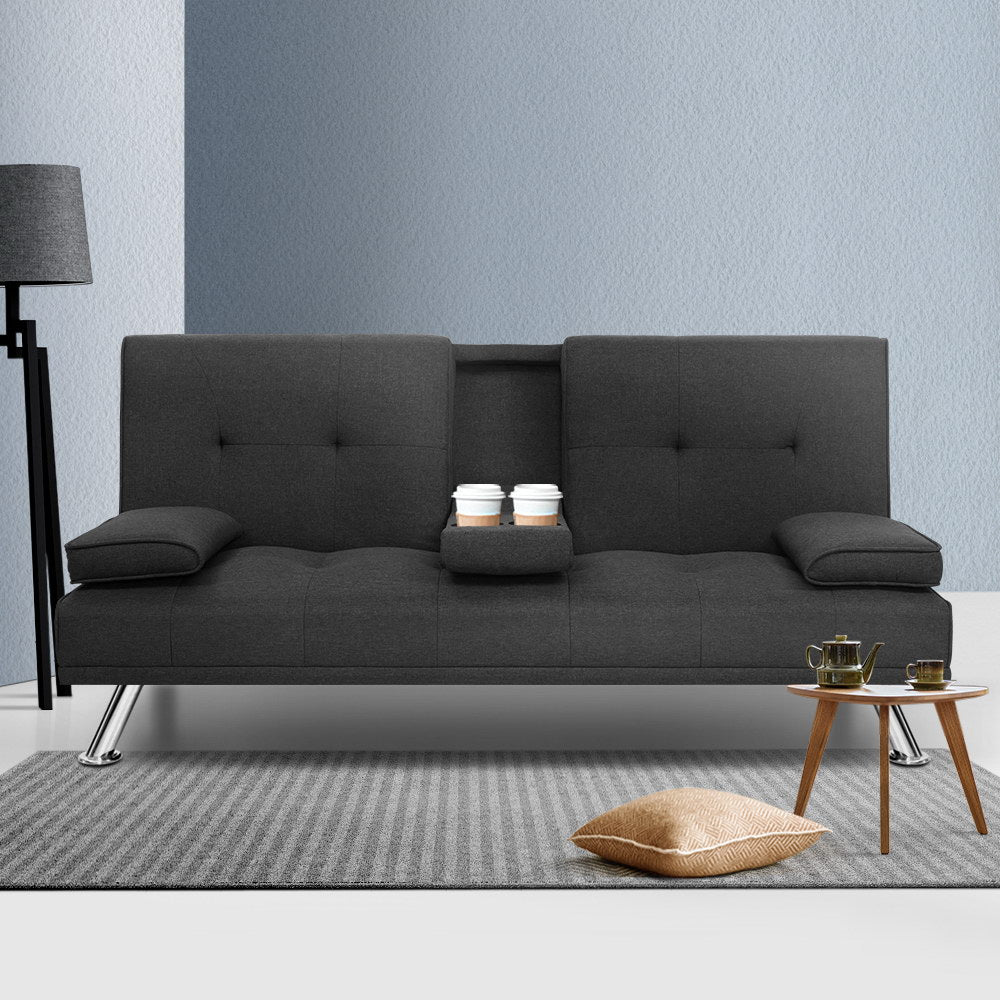 175cm Dark Grey Fabric Sofa Bed Convertible Sleeper Couch