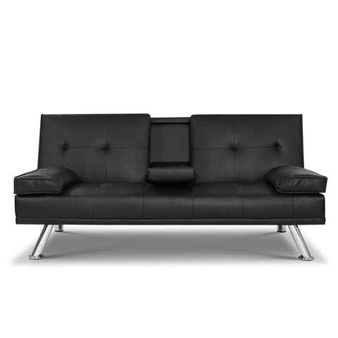 Sofa Bed 168Cm Black Pu Leather