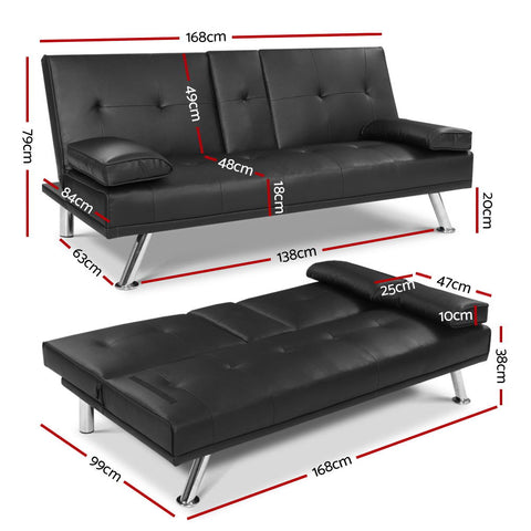 Sofa Bed Lounge Couch 3 Seater Leather