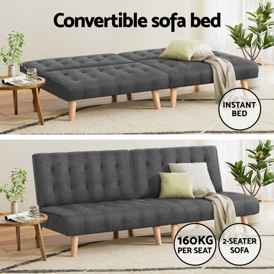 2x Sofa Bed Couch Single Seater Fabric Grey