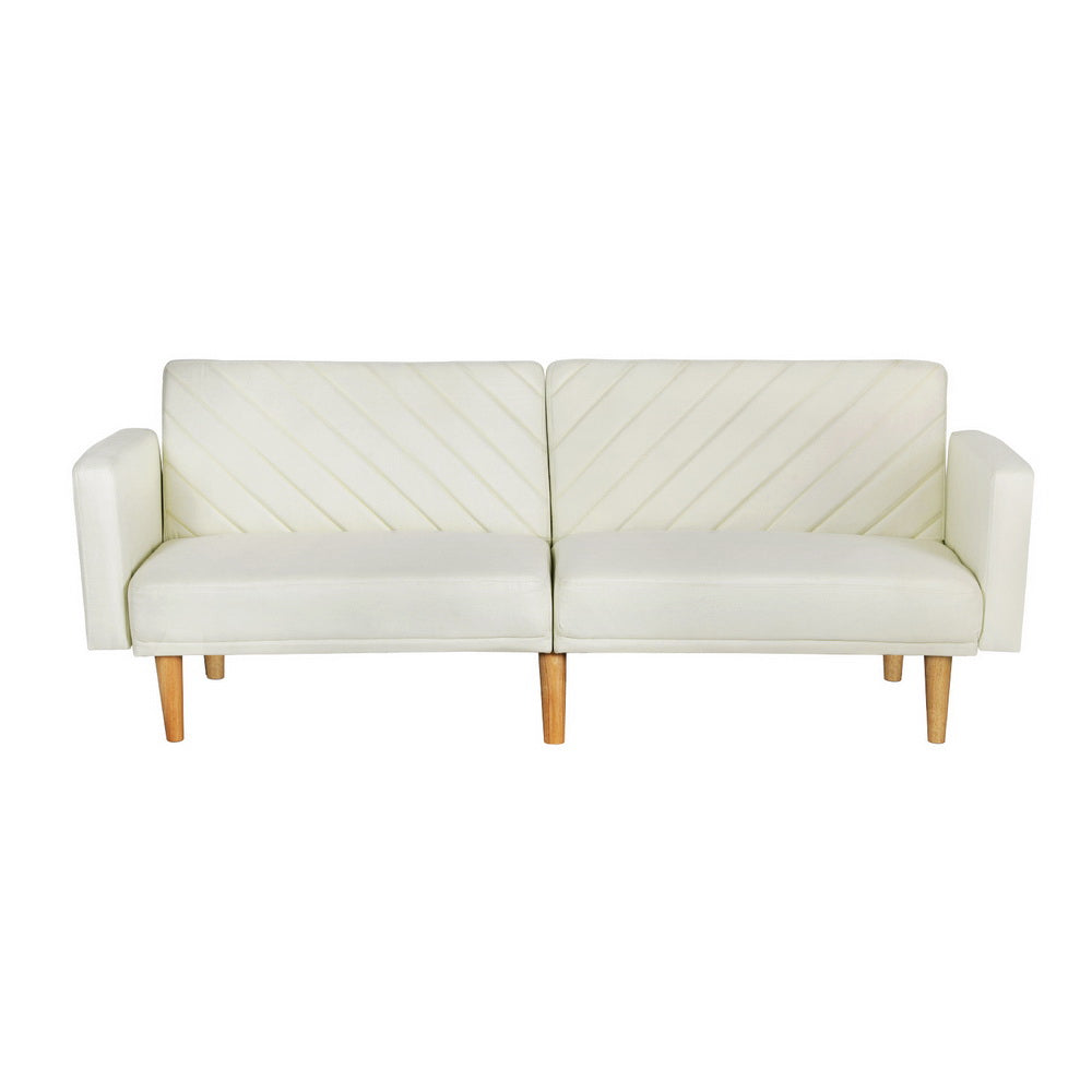 Sofa Bed 3 Seater Tilted Faux Linen Beige