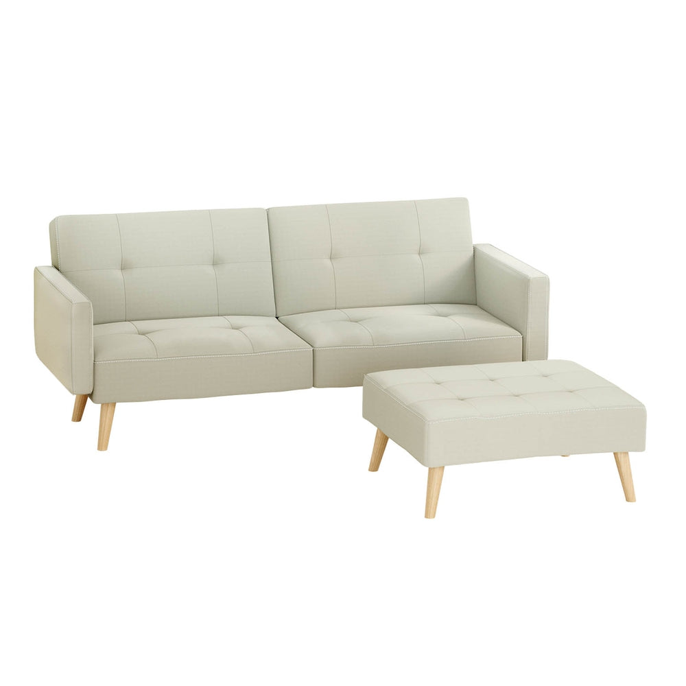 Sofa Bed Lounge Convertible Ottoman Couch Recliner 3 Seater Fabric Beige