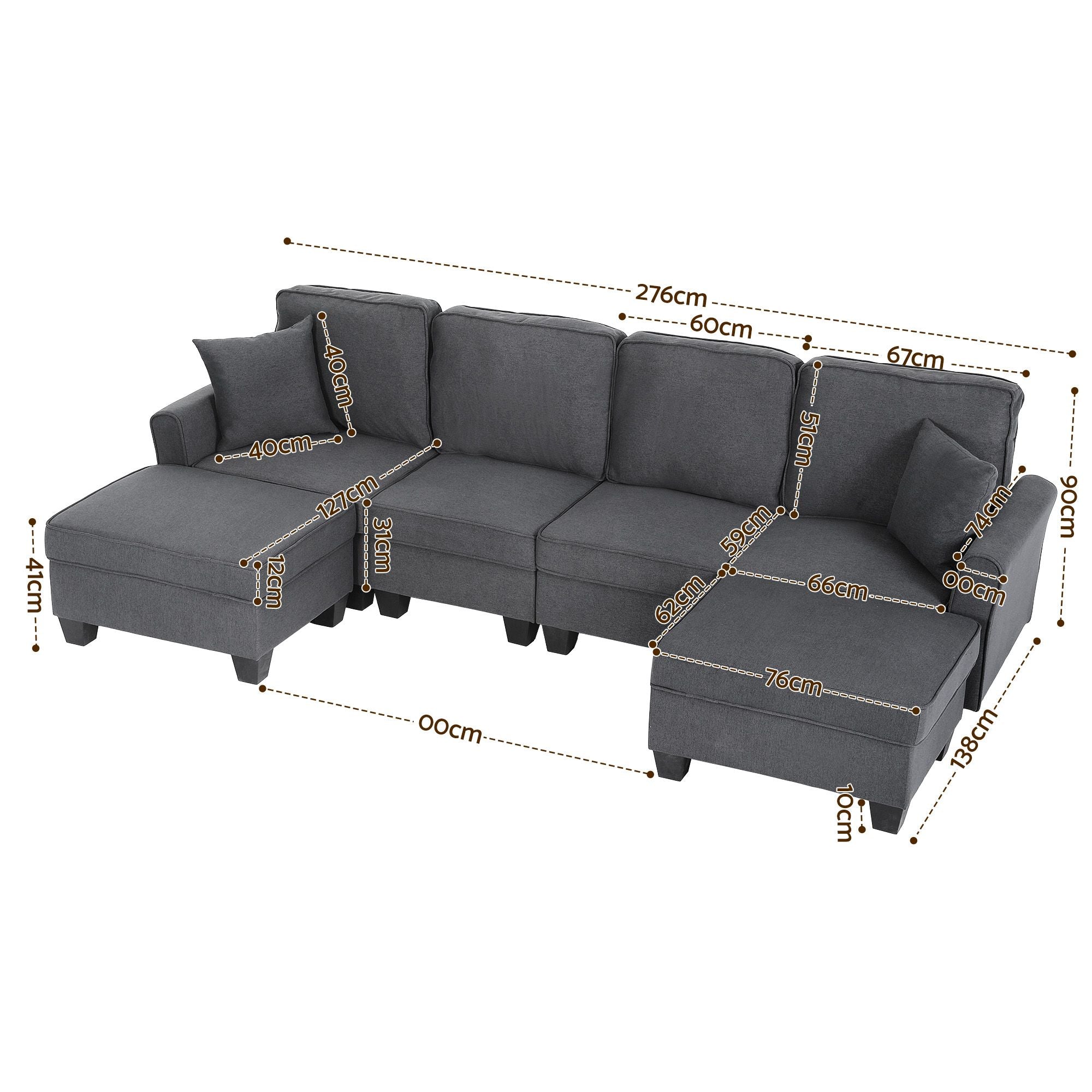 U-Shaped Modular Sectional Sofa Storage Grey | Simpledeals