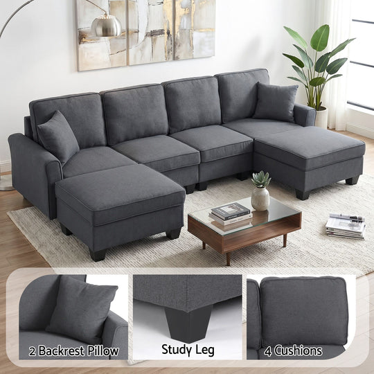 U-Shaped Modular Sectional Sofa Storage Grey - Sofas & Sofa Beds