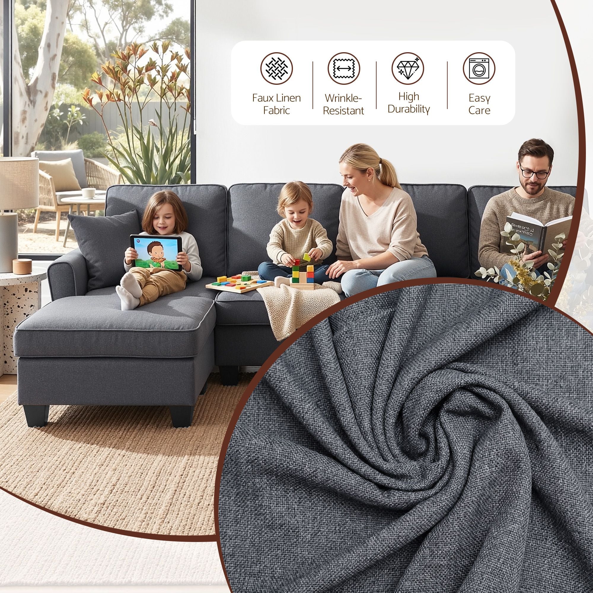 U-Shaped Modular Sectional Sofa Storage Grey | Simpledeals