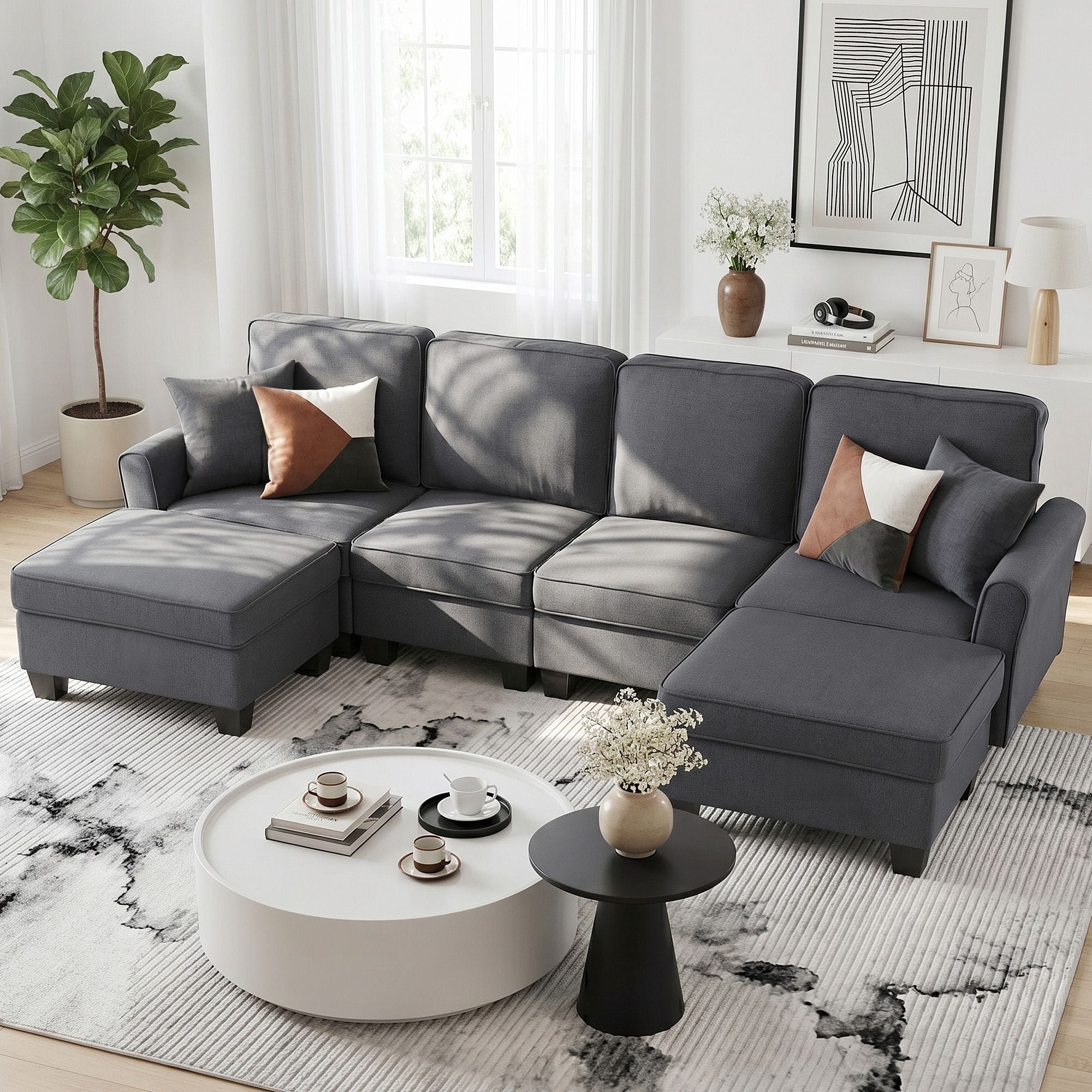 U-Shaped Modular Sectional Sofa Storage Grey | Simpledeals