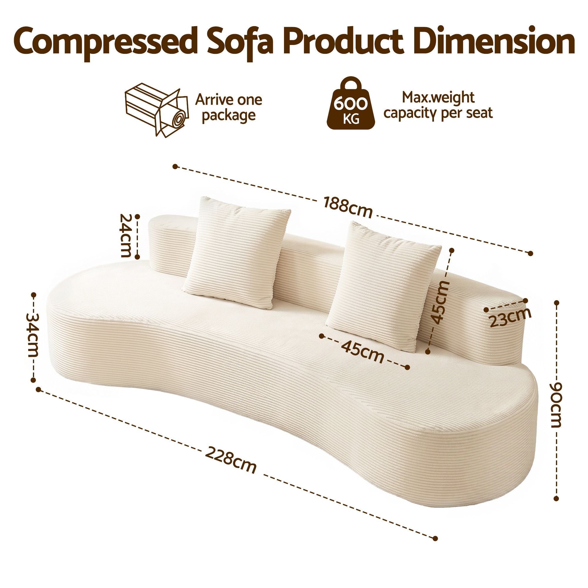 Modular Sofa Bed 4 Seater 228cm Corduroy | Simpledeals