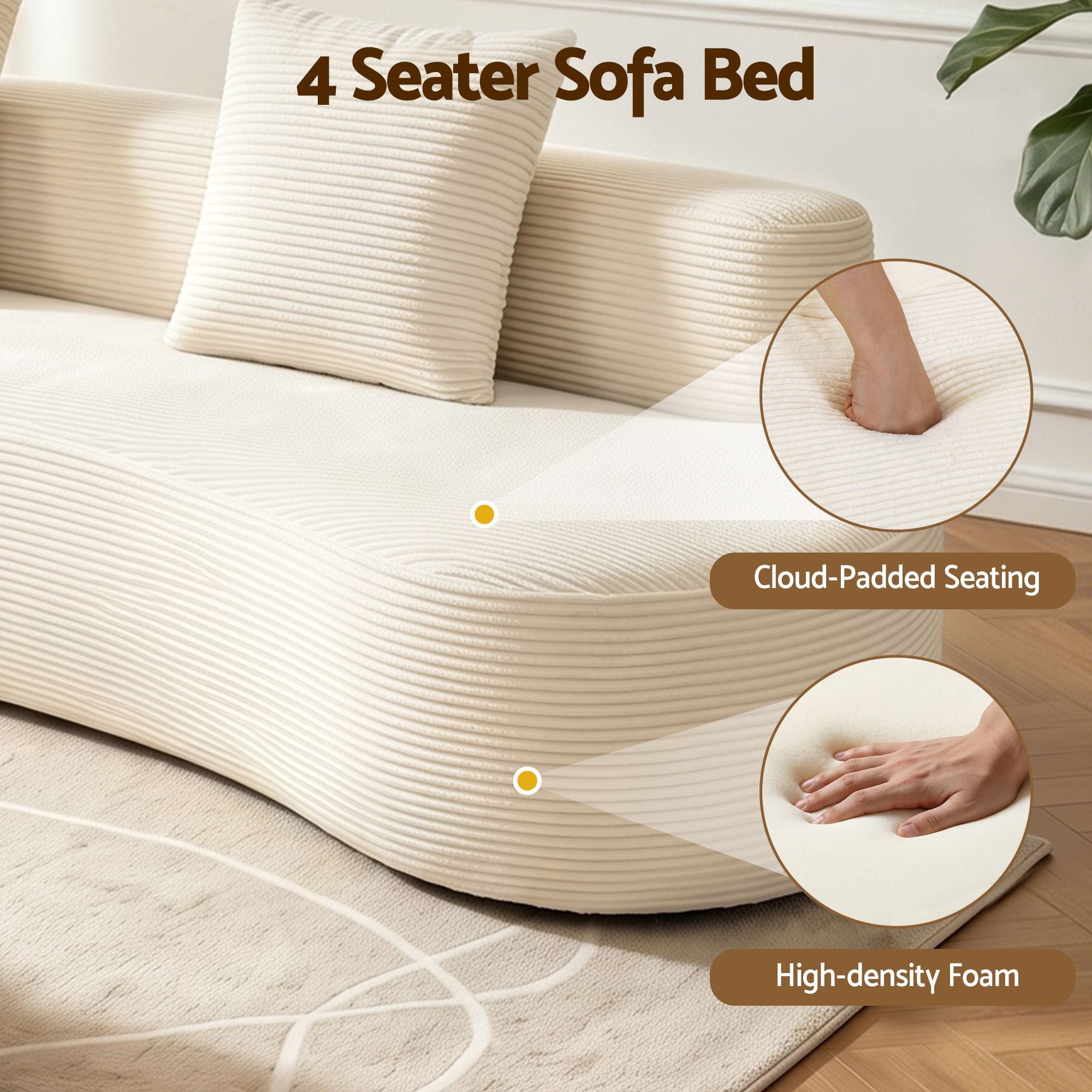 Modular Sofa Bed 4 Seater 228cm Corduroy | Simpledeals