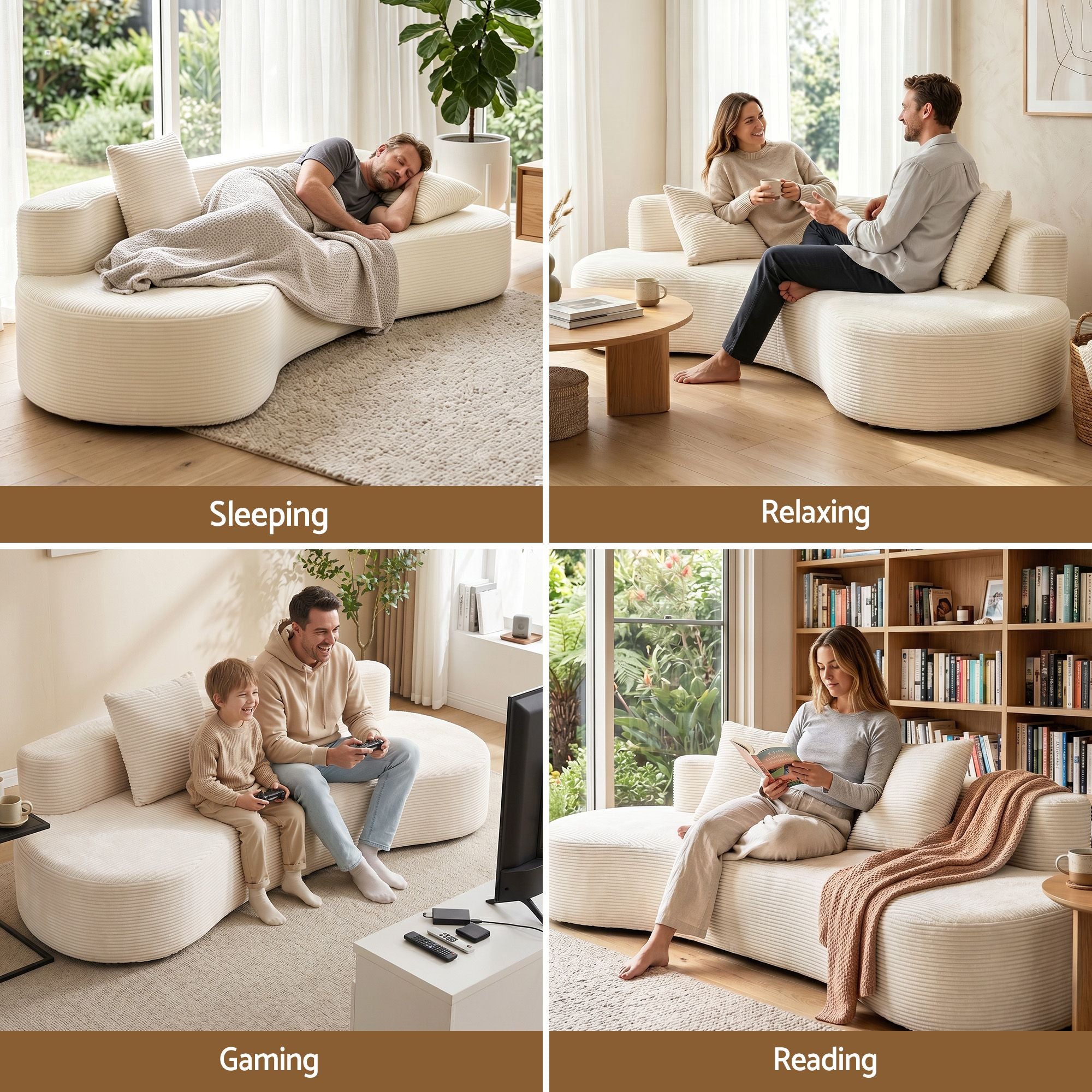 Modular Sofa Bed 4 Seater 228cm Corduroy | Simpledeals