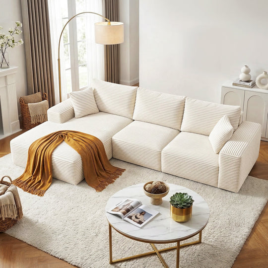 3 Seater Modular Sofa Bed Corduroy Cloud Couch
