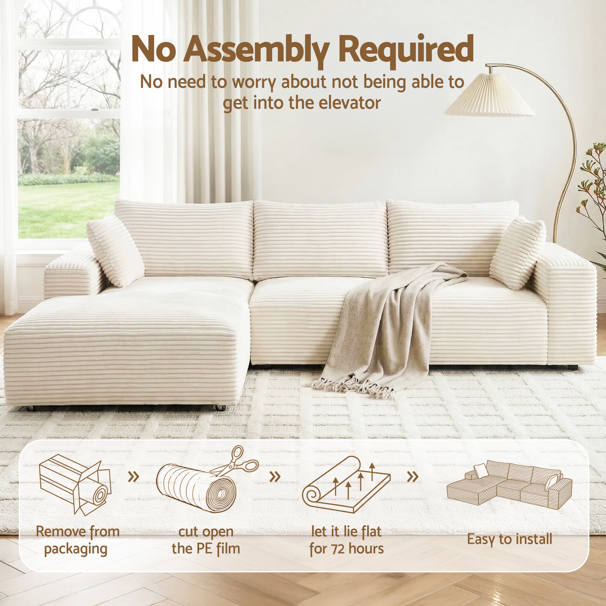 Artiss 3 Seater Modular Sofa Bed Corduroy Cloud Couch | Simpledeals
