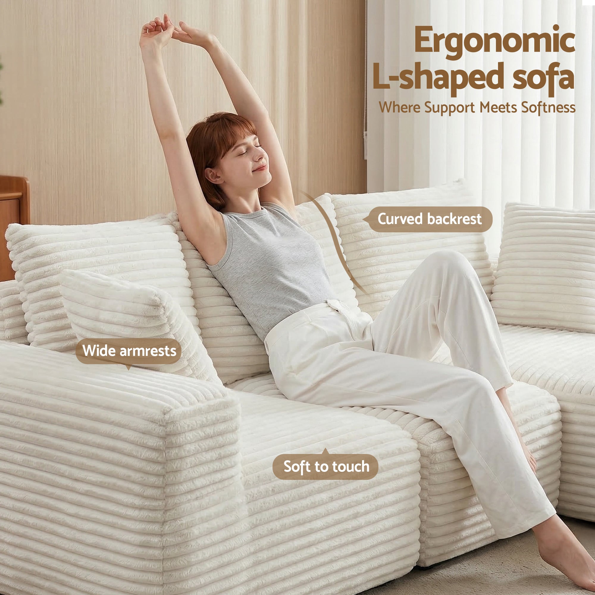 Artiss 3 Seater Modular Sofa Bed Corduroy Cloud Couch | Simpledeals