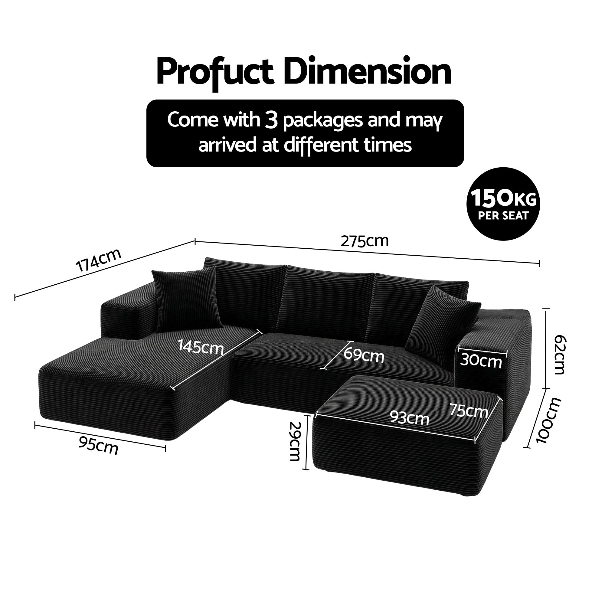 Artiss Modular Sofa Bed Ottoman Sectional Corduroy | Simpledeals