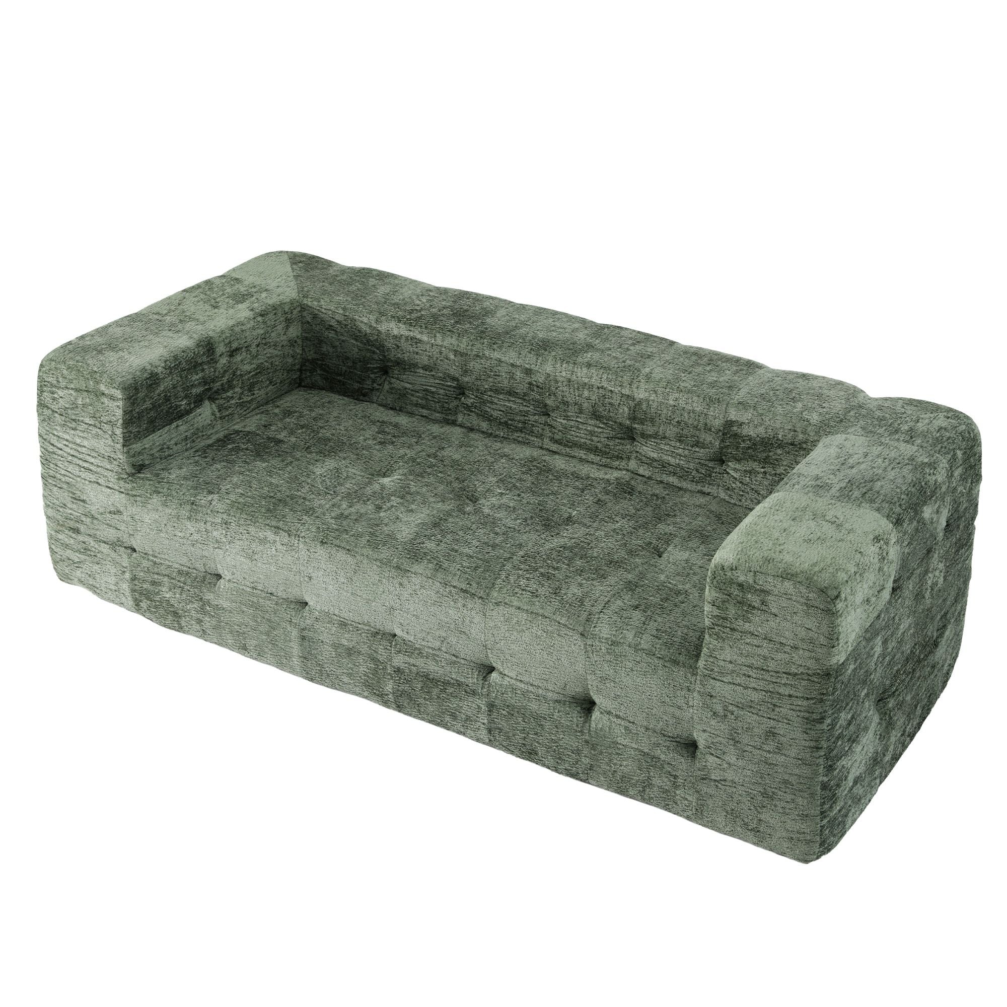 Green Chenille 3 Seater Boneless Sofa | Simpledeals