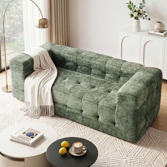 Green Chenille 3 Seater Boneless Sofa - Sofas & Sofa Beds