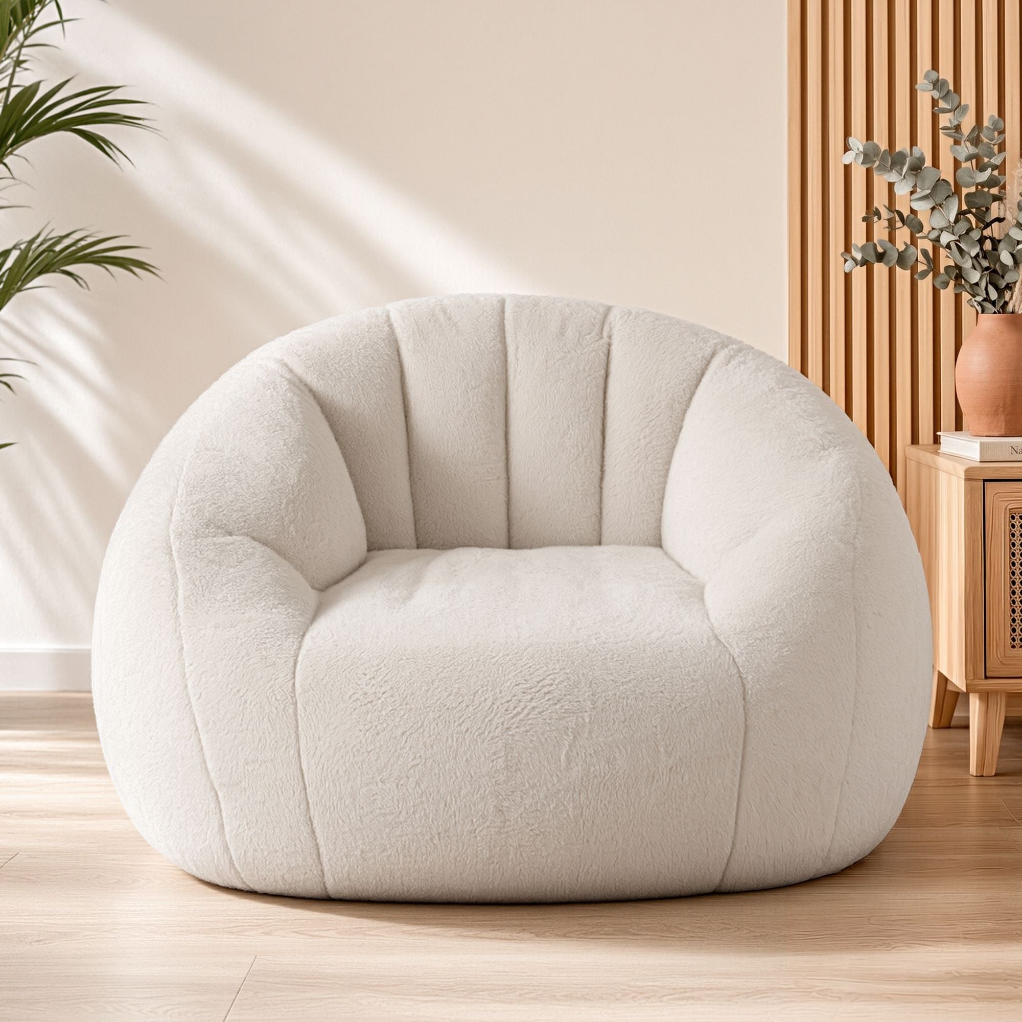 Faux Fur Bean Bag Floor Couch White | Simpledeals