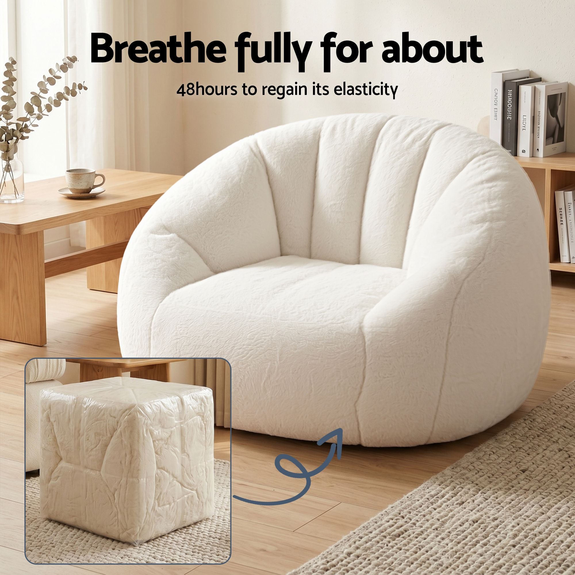 Faux Fur Bean Bag Floor Couch White | Simpledeals