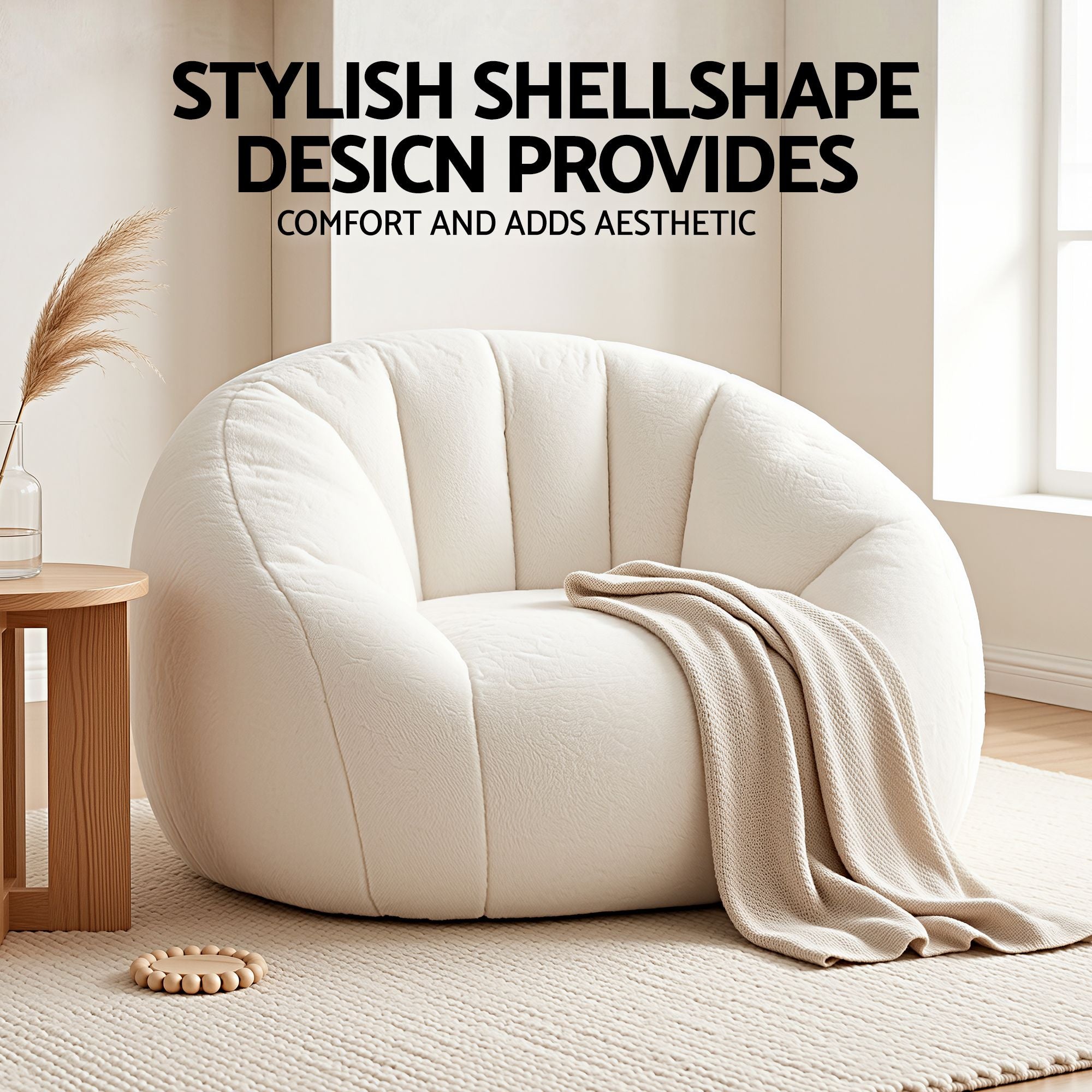 Faux Fur Bean Bag Floor Couch White | Simpledeals