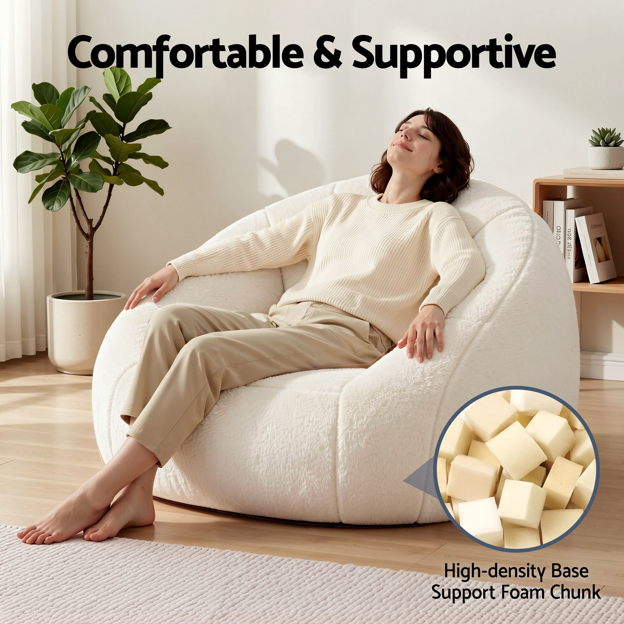 Faux Fur Bean Bag Floor Couch White | Simpledeals